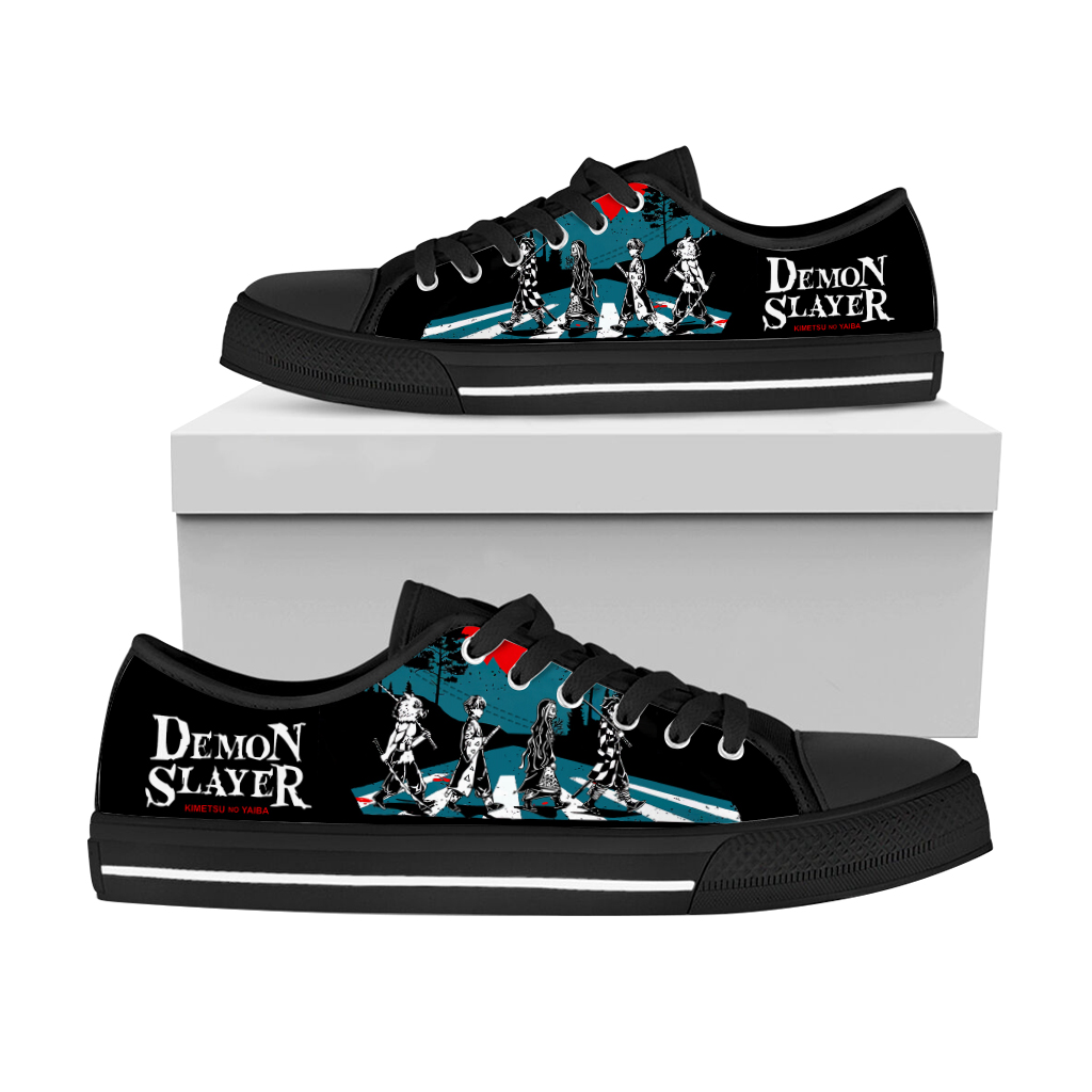 Demon The Slayer Abbey Road Tanjiro Nezuko Zenitsu Inosuke Sneakers Shoes for Women Men Unisex Kids Adults Boys Girls Anime Fans Fashion Black