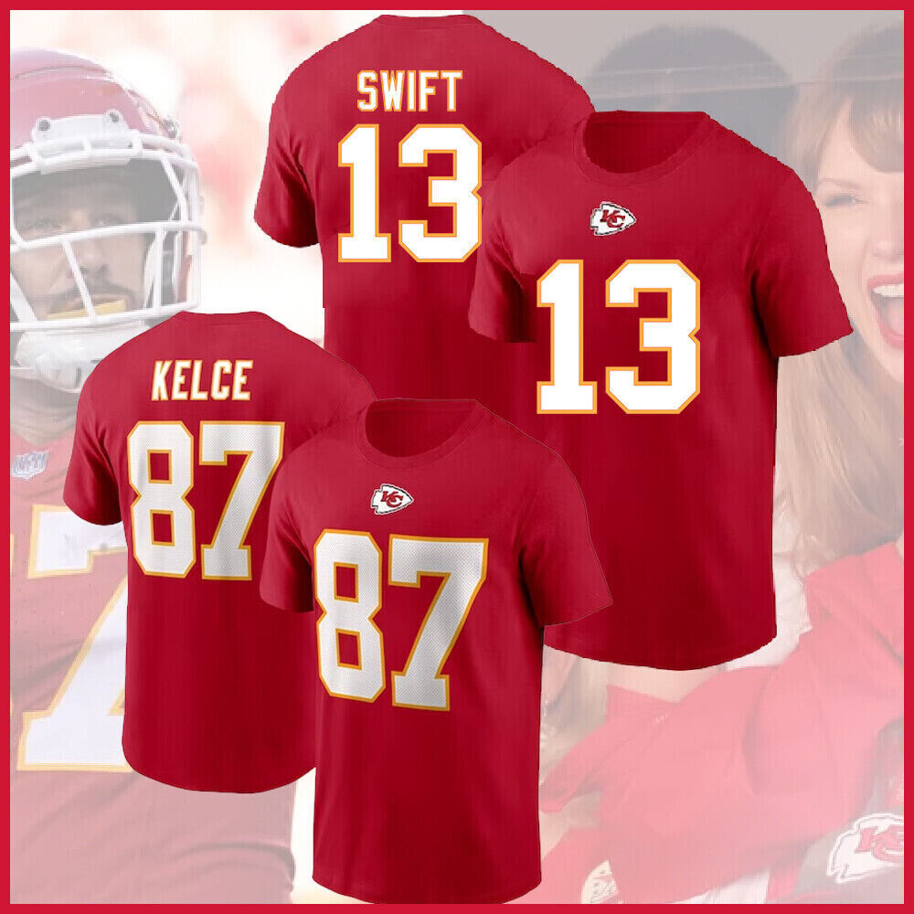 HOT!! Travis Kelce & Girlfriend Kansas City Team Chiefs Name & Number T-Shirt