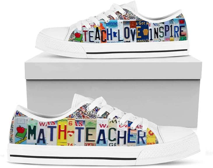 SWEETTY Math Teacher Teach Love Inspire Classic Fashion Low Top Canvas Sneakers for Women Men Unisex Walking Running Sport Shoes White, 5 Women/5 Men