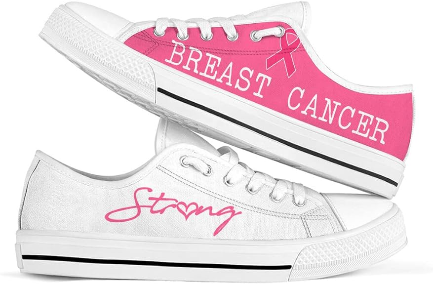 SWEETTY Breast Cancer Strong Classic Canvas Low Top Sneakers for Unisex Men Women Fashion Sport Shoes White, 5 Women/5 Men